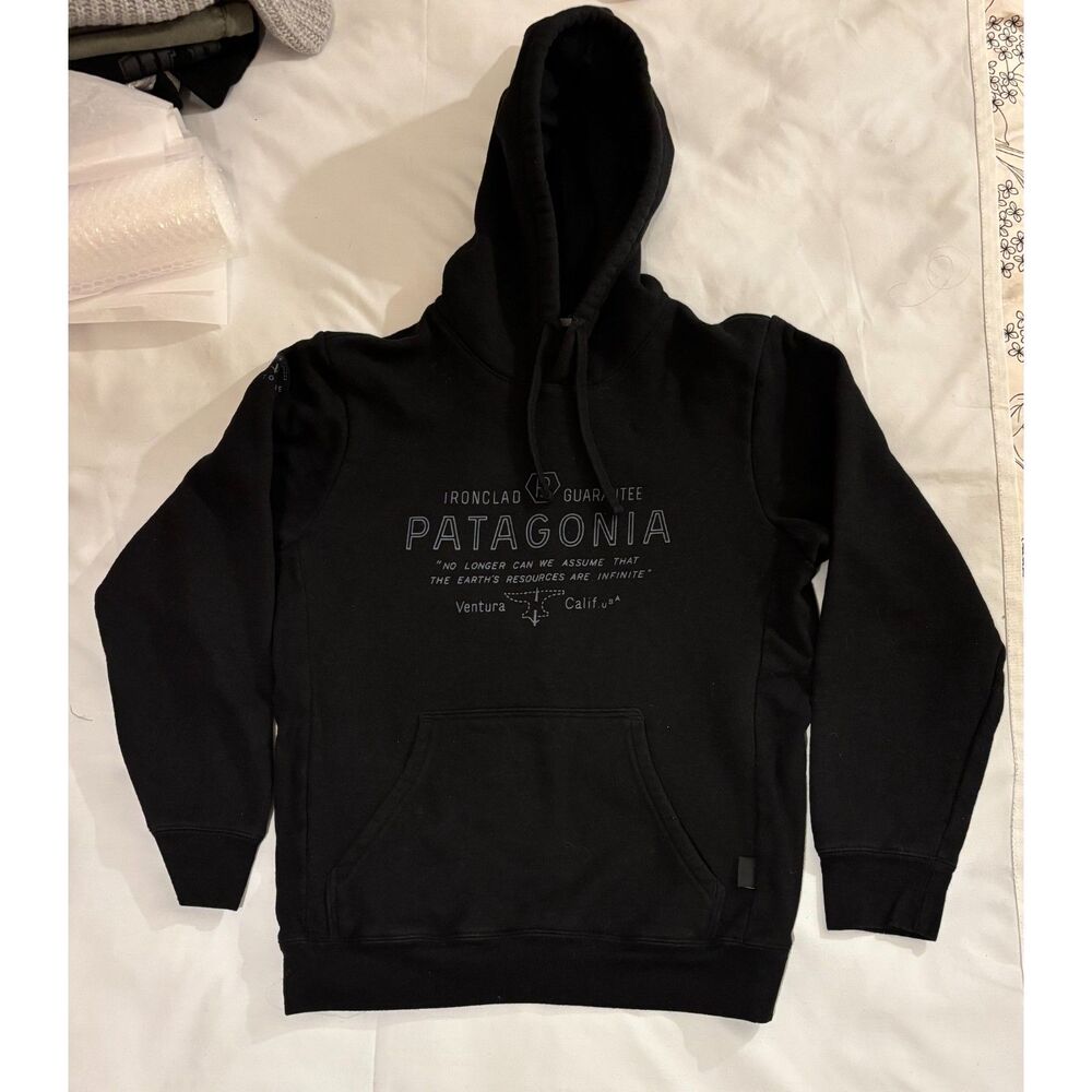 PATAGONIA Hoodie Men XS Forge Mark Uprisal Fleece Sweatshirt Pullover Black - Picture 2 of 8